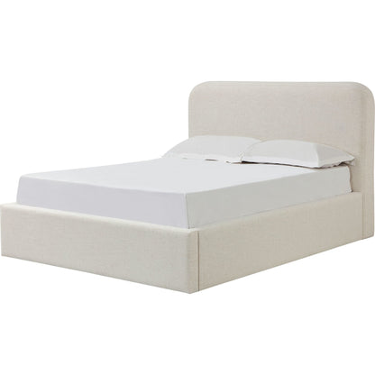 Off-White Upholstered Platform Bed in Whipped Honey Linen