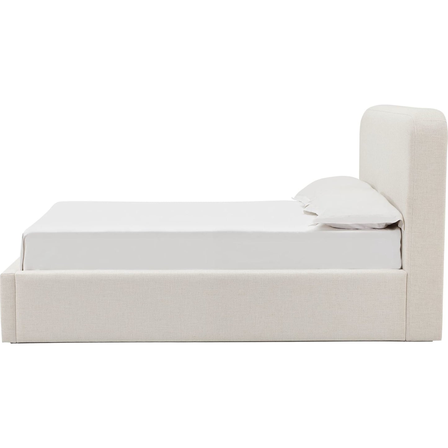 Off-White Upholstered Platform Bed in Whipped Honey Linen