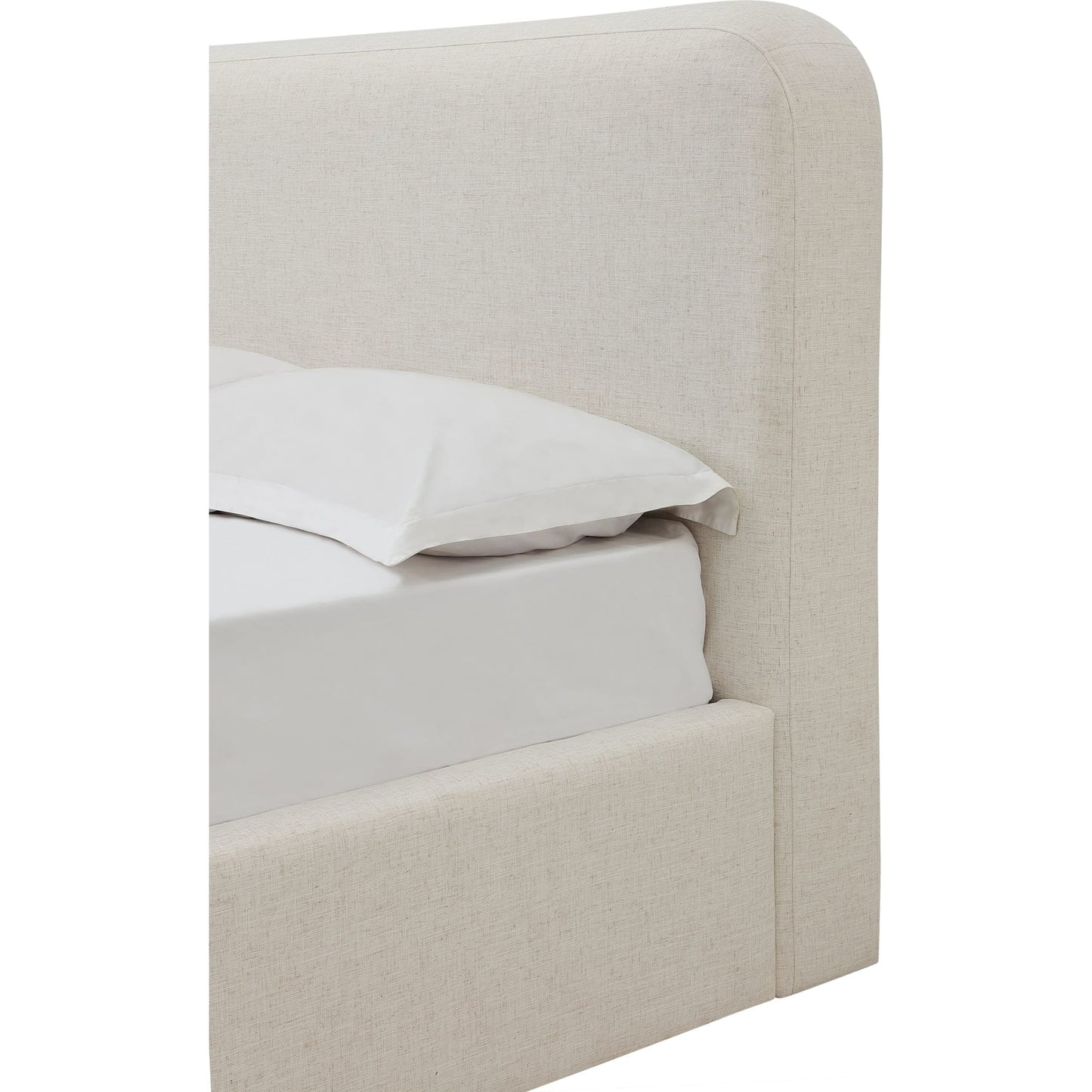Off-White Upholstered Platform Bed in Whipped Honey Linen