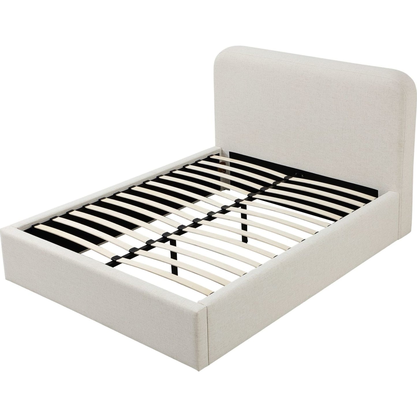 Off-White Upholstered Platform Bed in Whipped Honey Linen