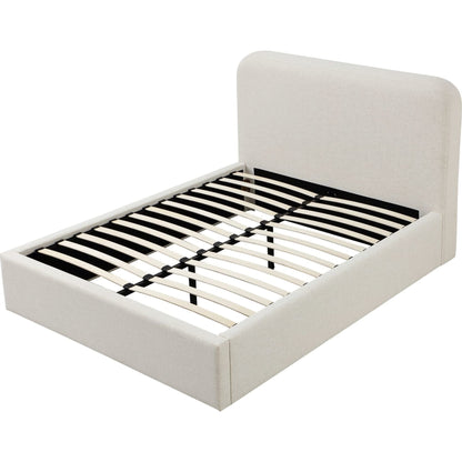 Off-White Upholstered Platform Bed in Whipped Honey Linen