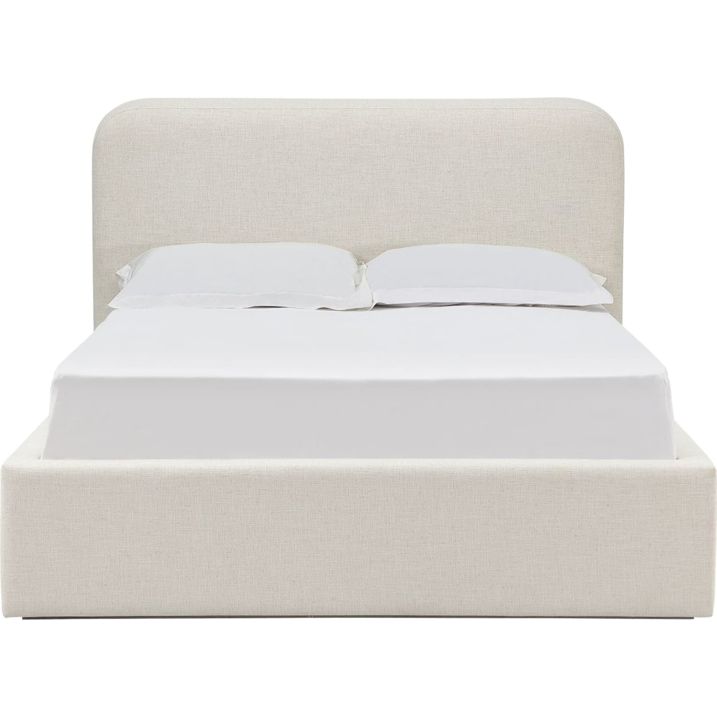 Off-White Upholstered Platform Bed in Whipped Honey Linen