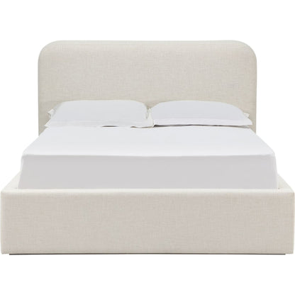 Off-White Upholstered Platform Bed in Whipped Honey Linen