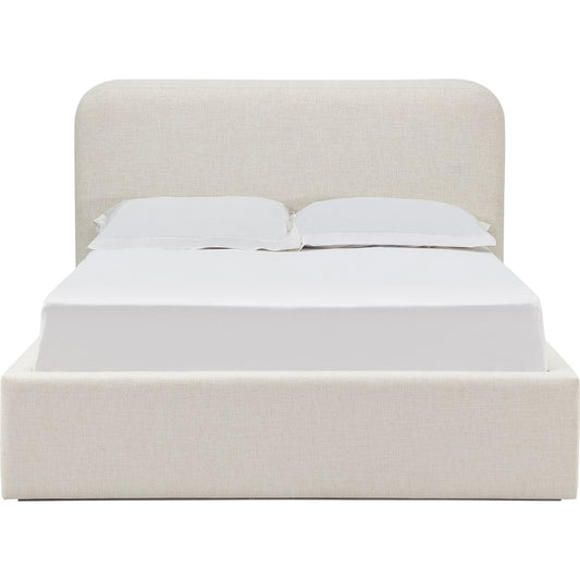 Off-White Upholstered Platform Bed in Whipped Honey Linen