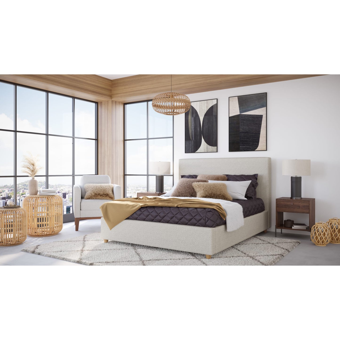 Olivia Upholstered Platform Bed in Ivory (2026)