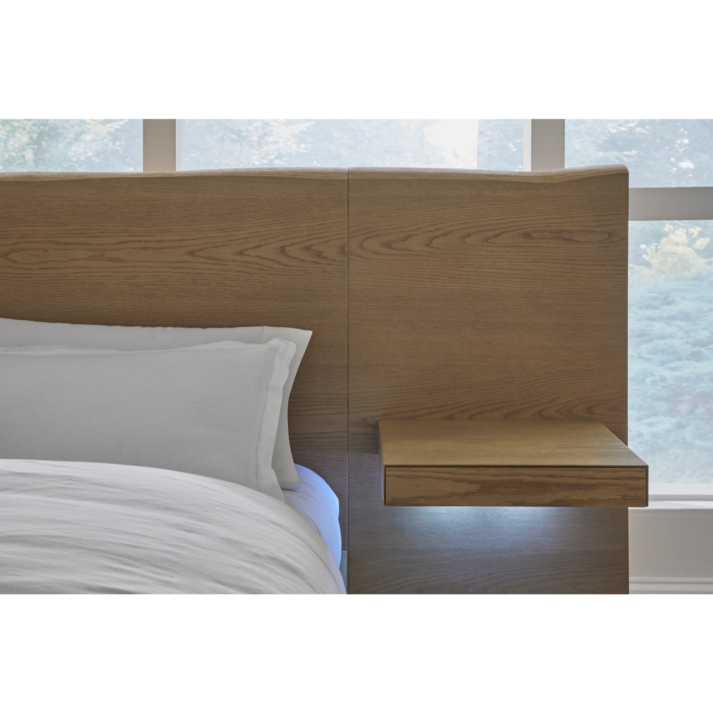 One Coastal Modern Live Edge Wall Bed with Floating Nightstands in Bisque
