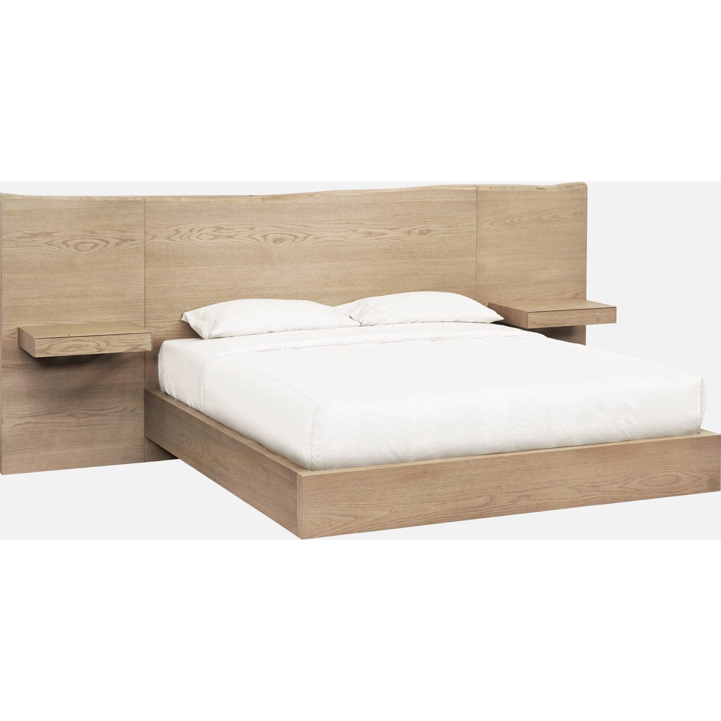 One Coastal Modern Live Edge Wall Bed with Floating Nightstands in Bisque