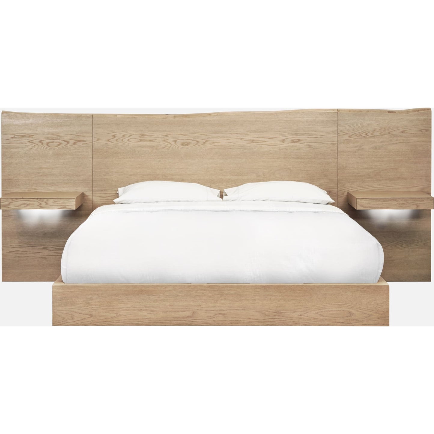 One Coastal Modern Live Edge Wall Bed with Floating Nightstands in Bisque