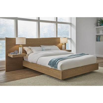 One Coastal Modern Live Edge Wall Bed with Floating Nightstands in Bisque