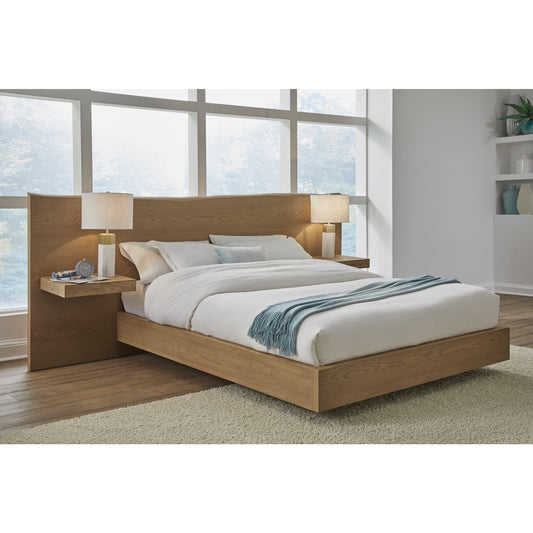 One Coastal Modern Live Edge Wall Bed with Floating Nightstands in Bisque