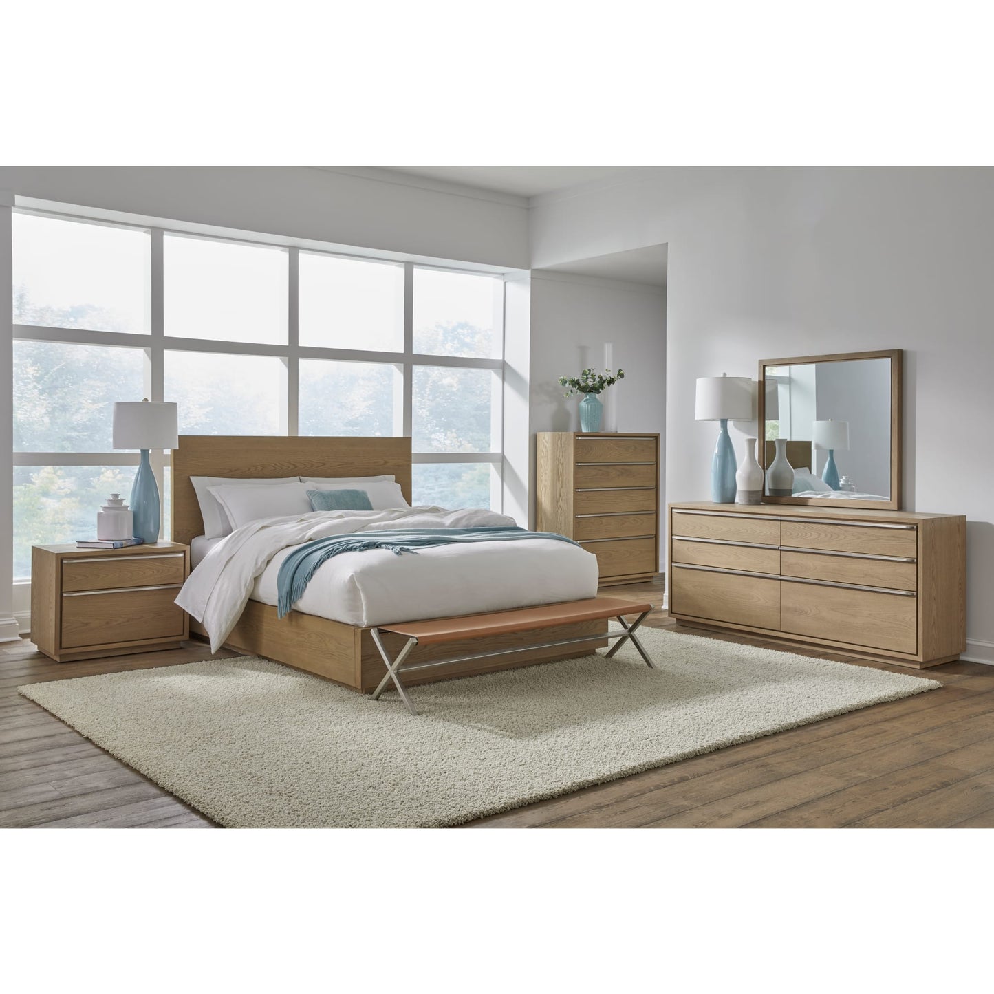 One Coastal Modern Platform Bed in Bisque