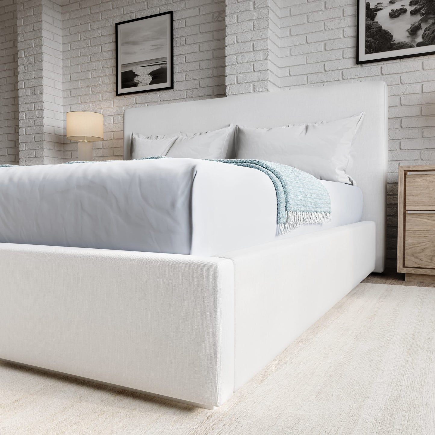 One Upholstered Footboard Storage Bed in Pearl