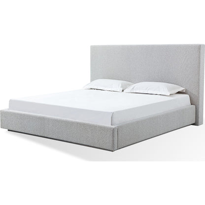 One Upholstered Platform Bed in Cotton Ball Boucle