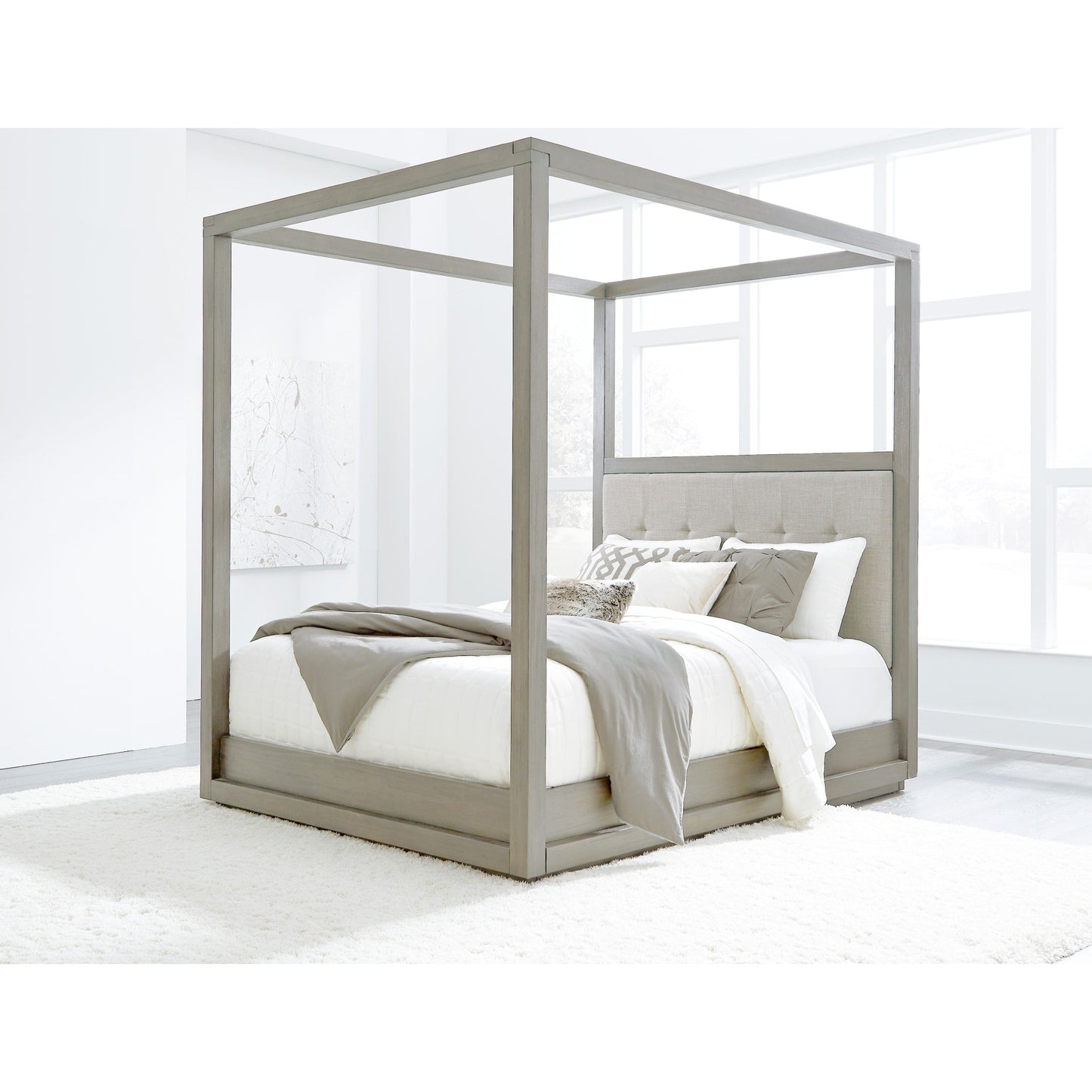 Oxford Upholstered Canopy Bed in Mineral