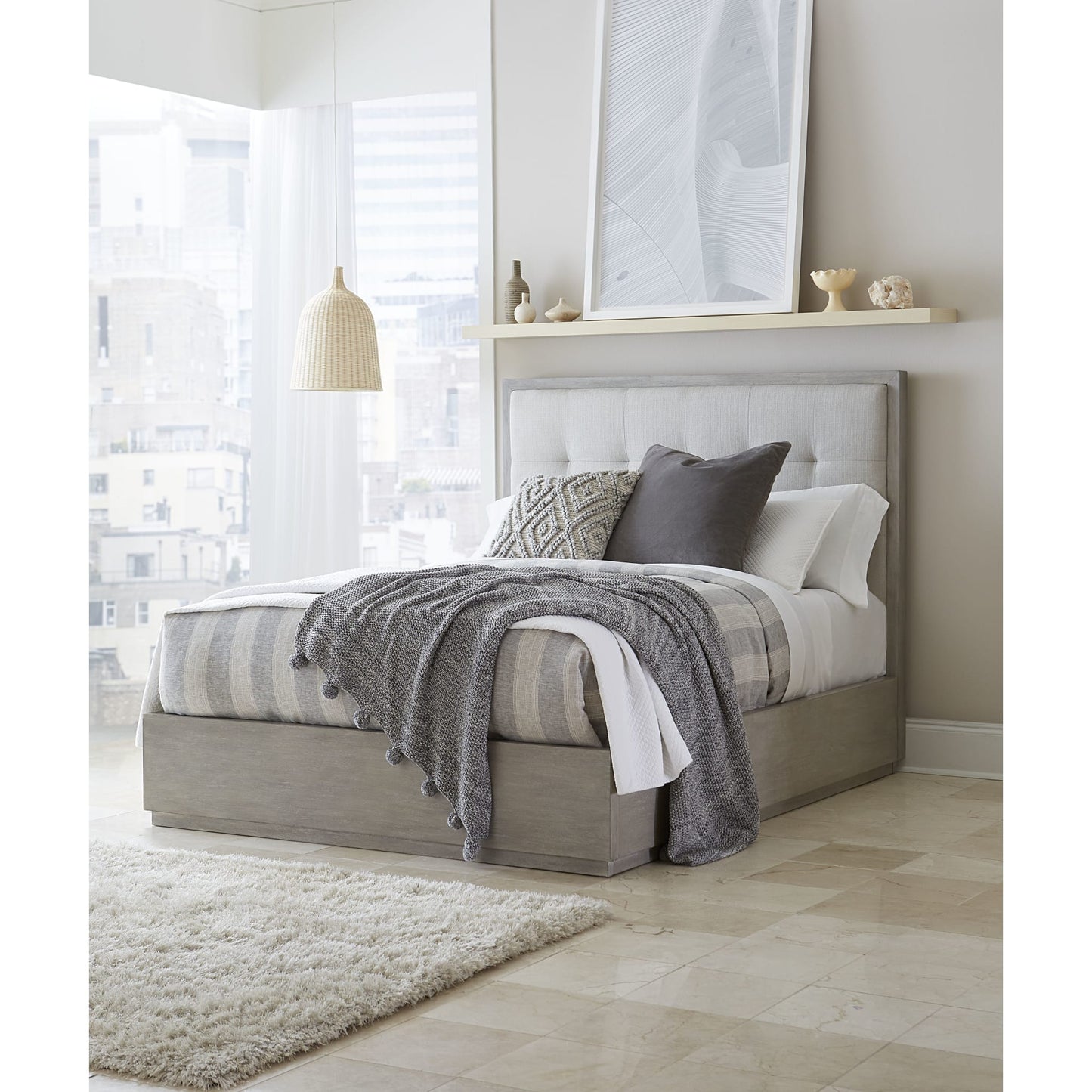 Oxford Upholstered Platform Bed in Mineral
