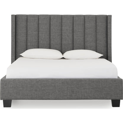 Palermo Upholstered Wingback Platform Bed in Dark Stone