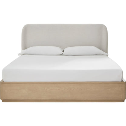Penny Upholstered Platform Bed in Buff Cream Ash and Oatmeal Linen