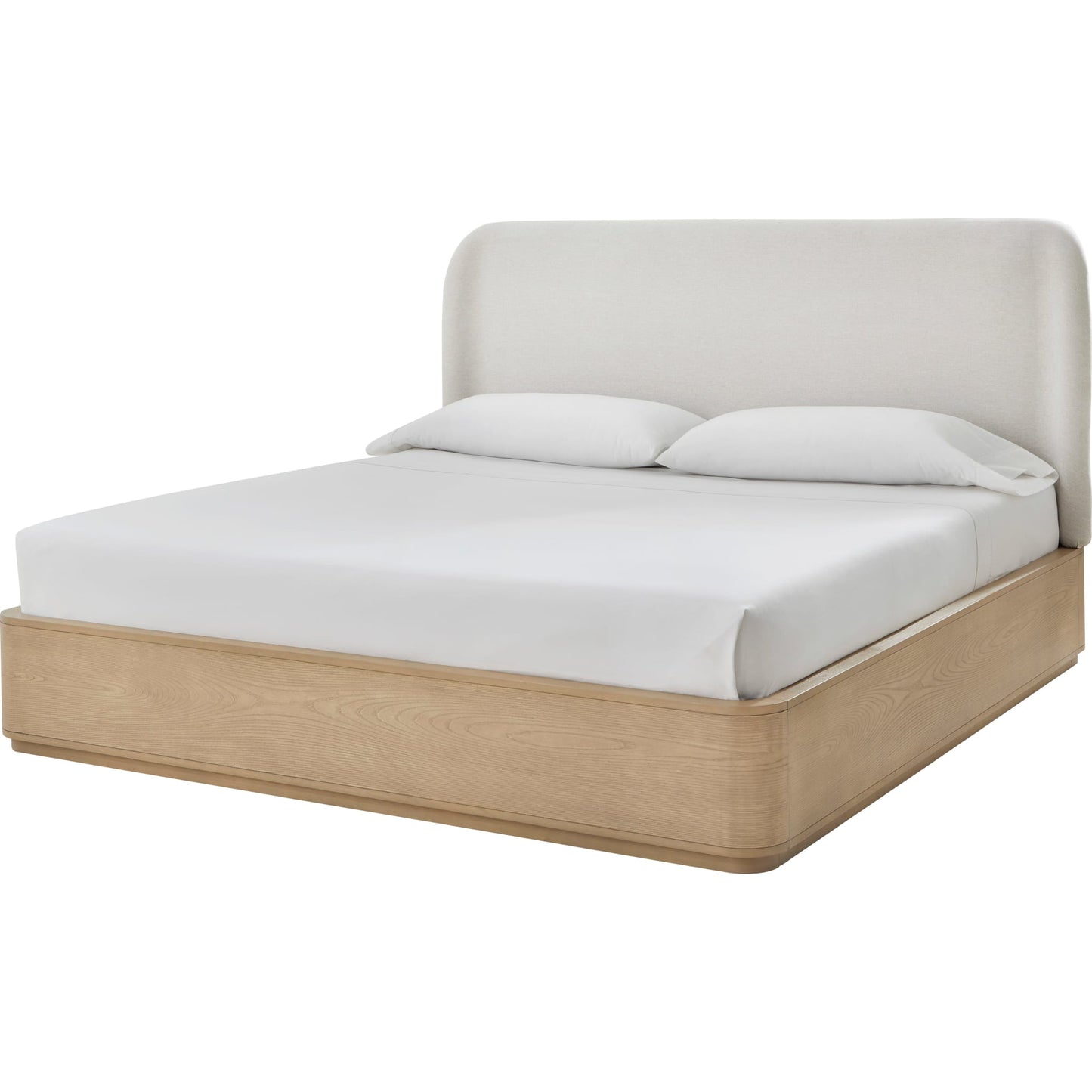 Penny Upholstered Platform Bed in Buff Cream Ash and Oatmeal Linen