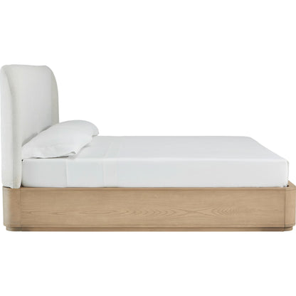 Penny Upholstered Platform Bed in Buff Cream Ash and Oatmeal Linen