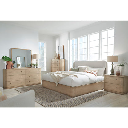Penny Upholstered Platform Bed in Buff Cream Ash and Oatmeal Linen