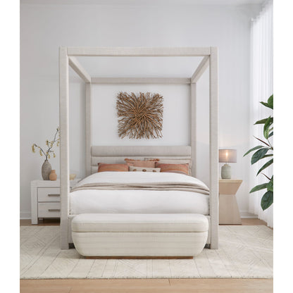 Rockford Upholstered Canopy Bed in Turtle Dove Linen