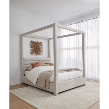 Rockford Upholstered Canopy Bed in Turtle Dove Linen