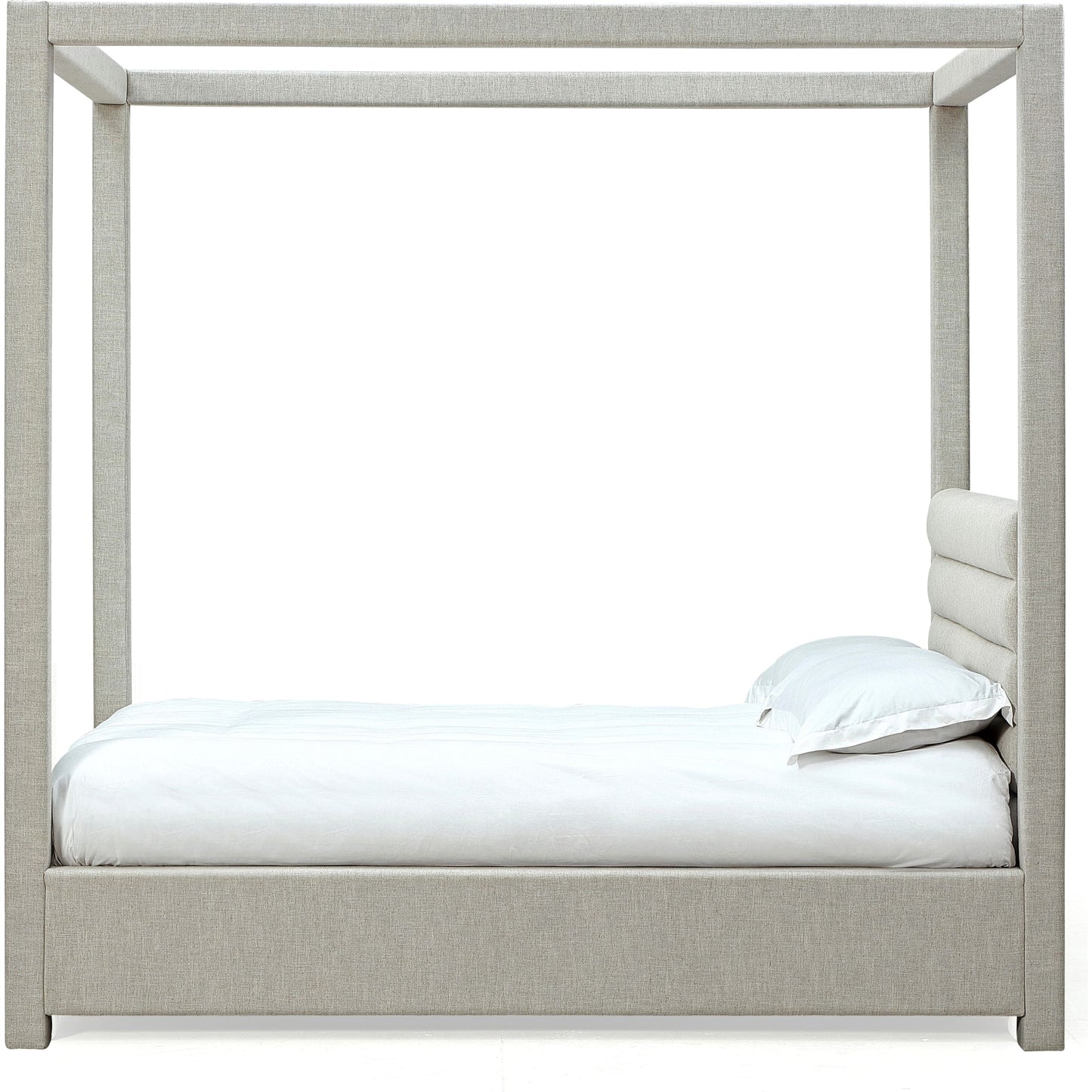 Rockford Upholstered Canopy Bed in Turtle Dove Linen