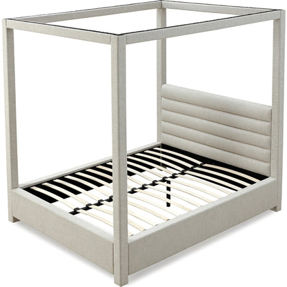 Rockford Upholstered Canopy Bed in Turtle Dove Linen