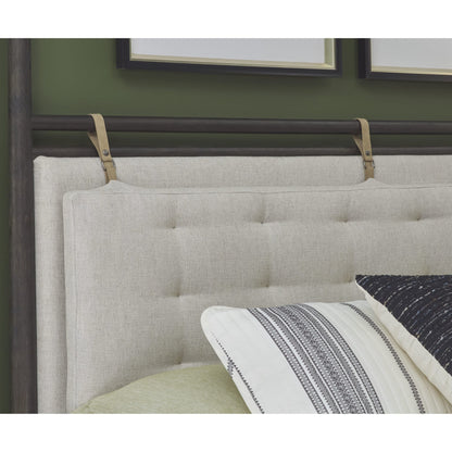 Rockport Upholstered Poster Bed in Yin and Turtle Dove Linen