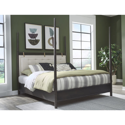 Rockport Upholstered Poster Bed in Yin and Turtle Dove Linen