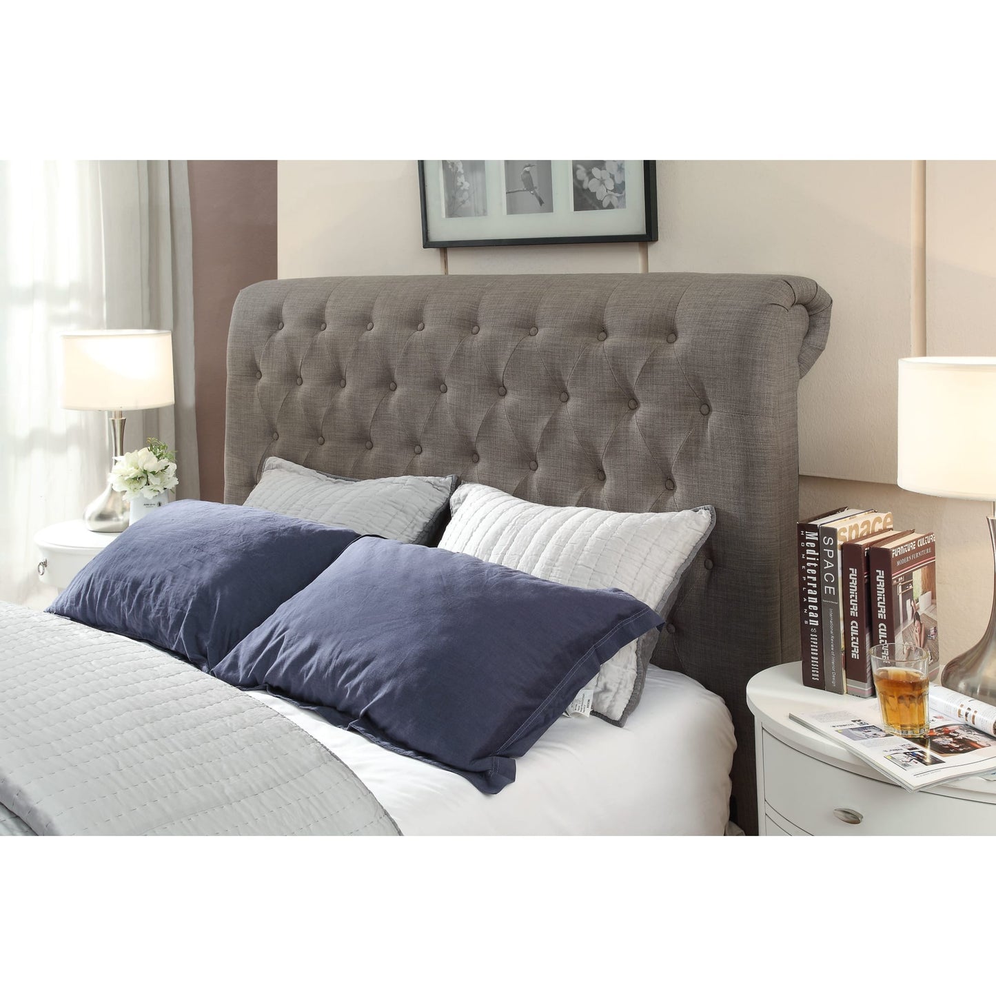 Royal Tufted Footboard Storage Bed in Dolphin Linen