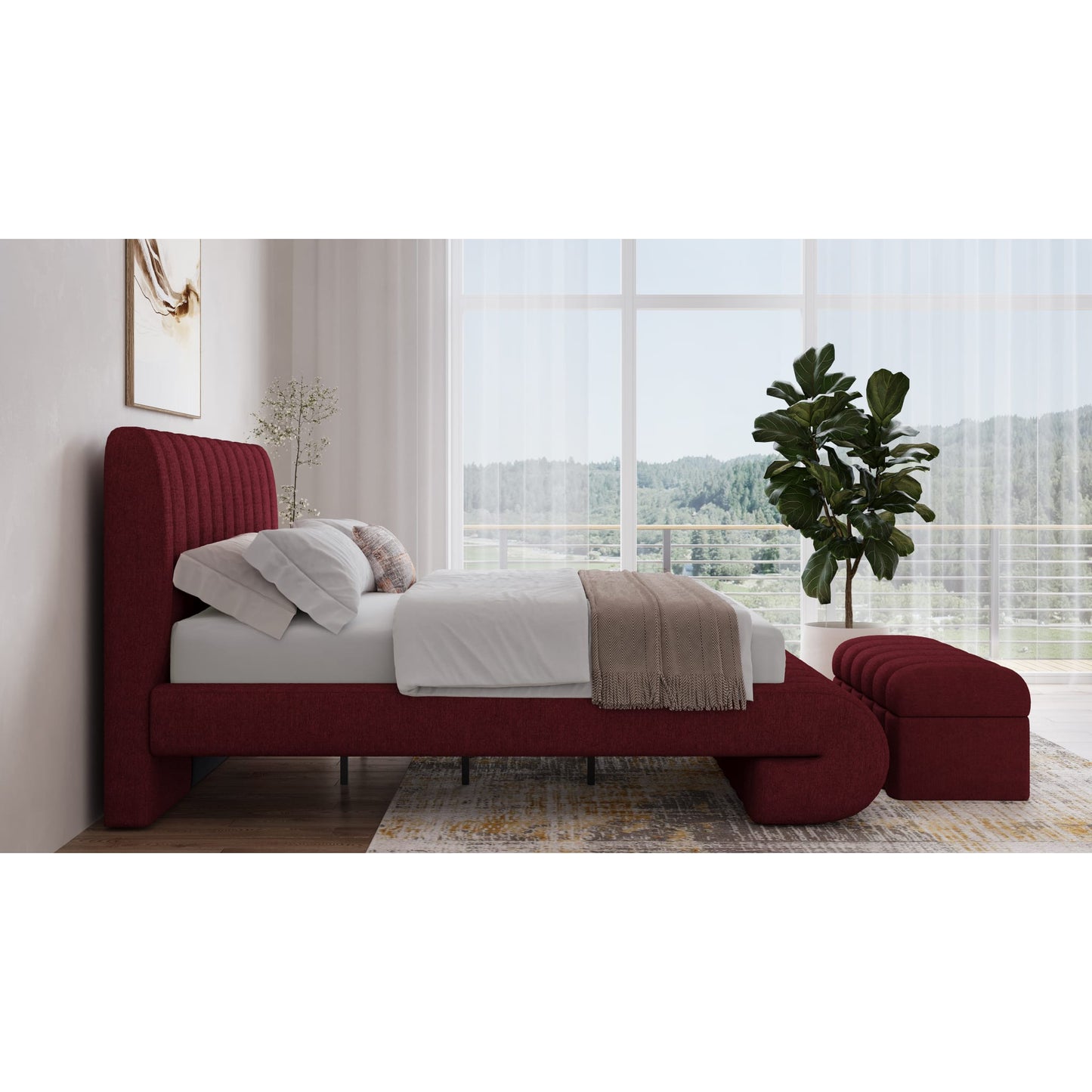 Savage Maximalist Upholstered Bed in Ruby Chenille