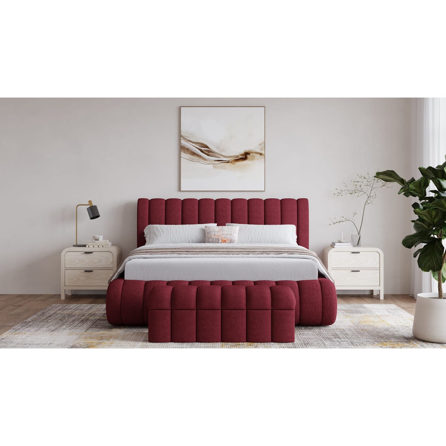 Savage Maximalist Upholstered Bed in Ruby Chenille
