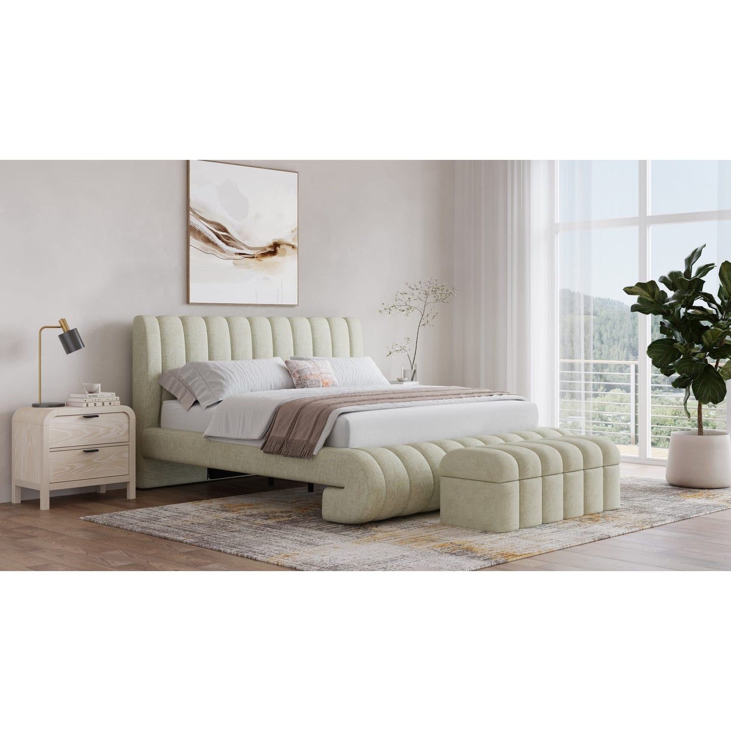 Savage Maximalist Upholstered Bed in Sandy Chenille