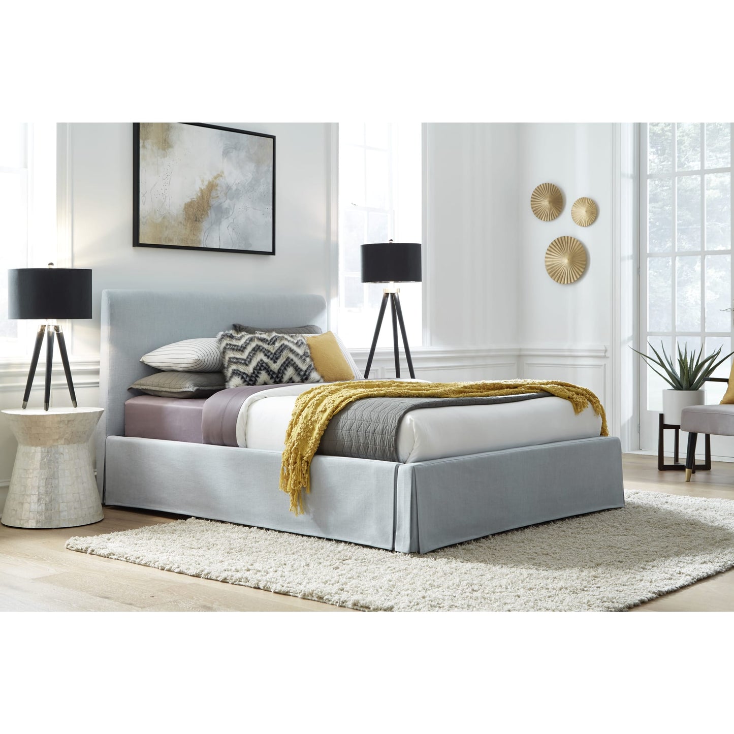 Shelby Skirted Footboard Storage Panel Bed in Sky