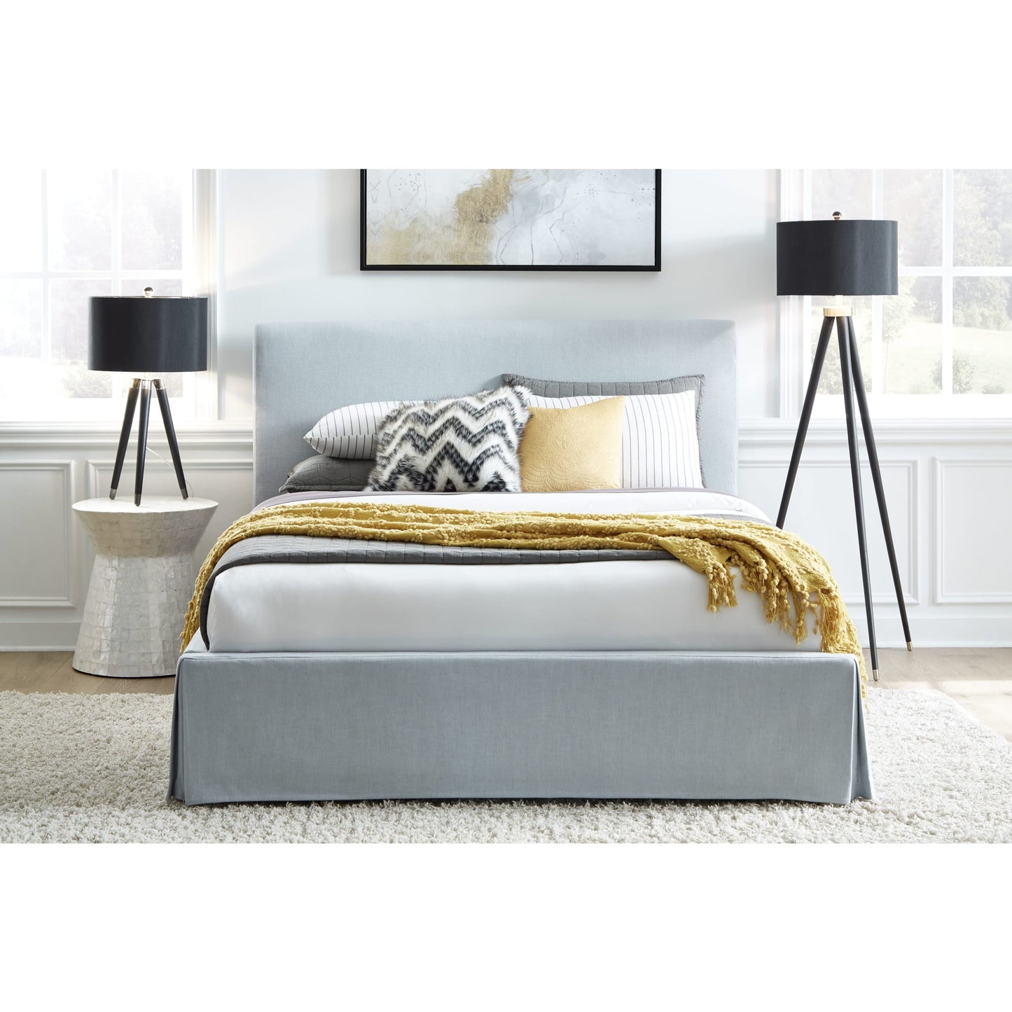 Shelby Skirted Footboard Storage Panel Bed in Sky