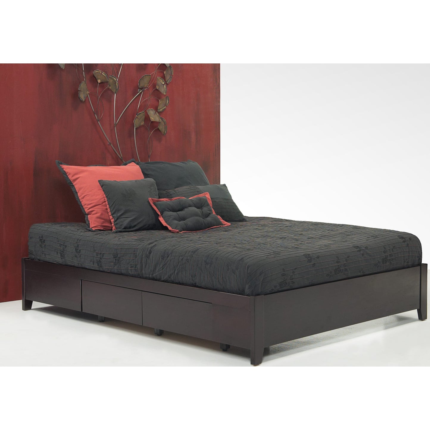 Simple Wood Storage Bed in Espresso