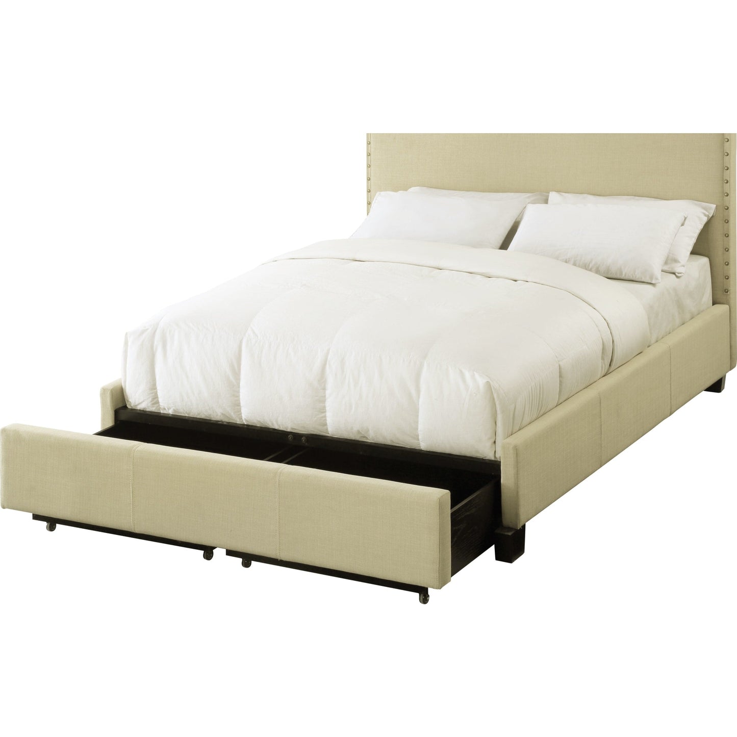 Tavel Nailhead Footboard Storage Bed in Tumbleweed