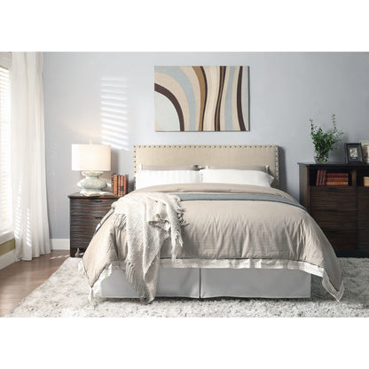 Tavel Nailhead Upholstered Platform Bed in Toast Linen