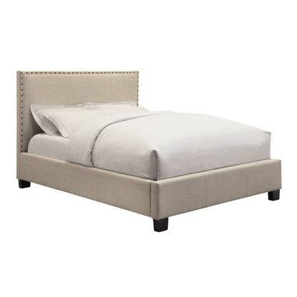 Tavel Nailhead Upholstered Platform Bed in Toast Linen