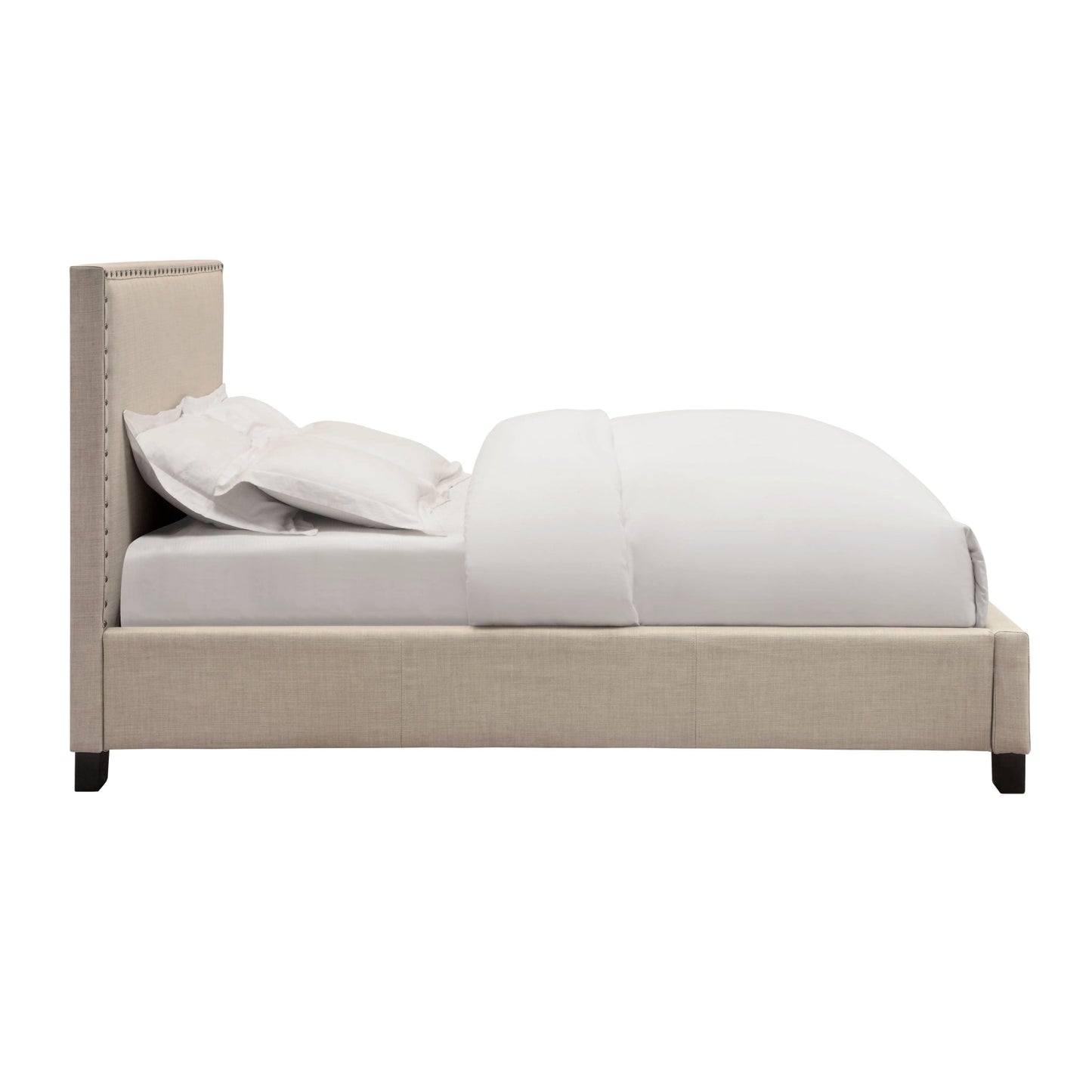 Tavel Nailhead Upholstered Platform Bed in Toast Linen