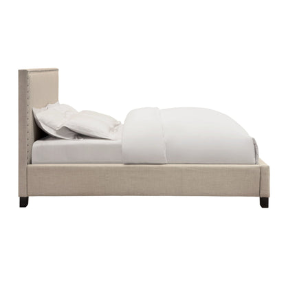 Tavel Nailhead Upholstered Platform Bed in Toast Linen