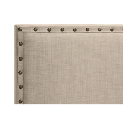 Tavel Nailhead Upholstered Platform Bed in Toast Linen