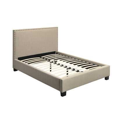 Tavel Nailhead Upholstered Platform Bed in Toast Linen
