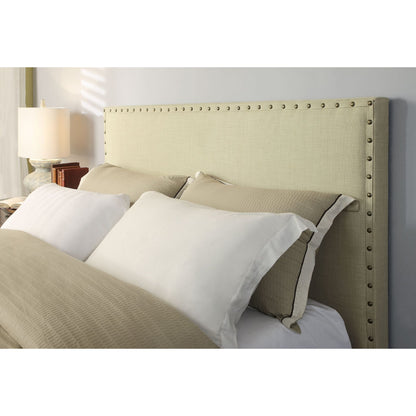 Tavel Nailhead Upholstered Platform Bed in Tumbleweed