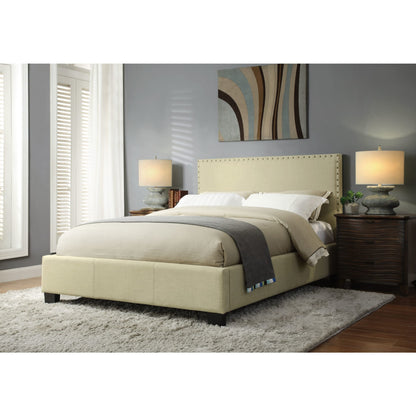 Tavel Nailhead Upholstered Platform Bed in Tumbleweed