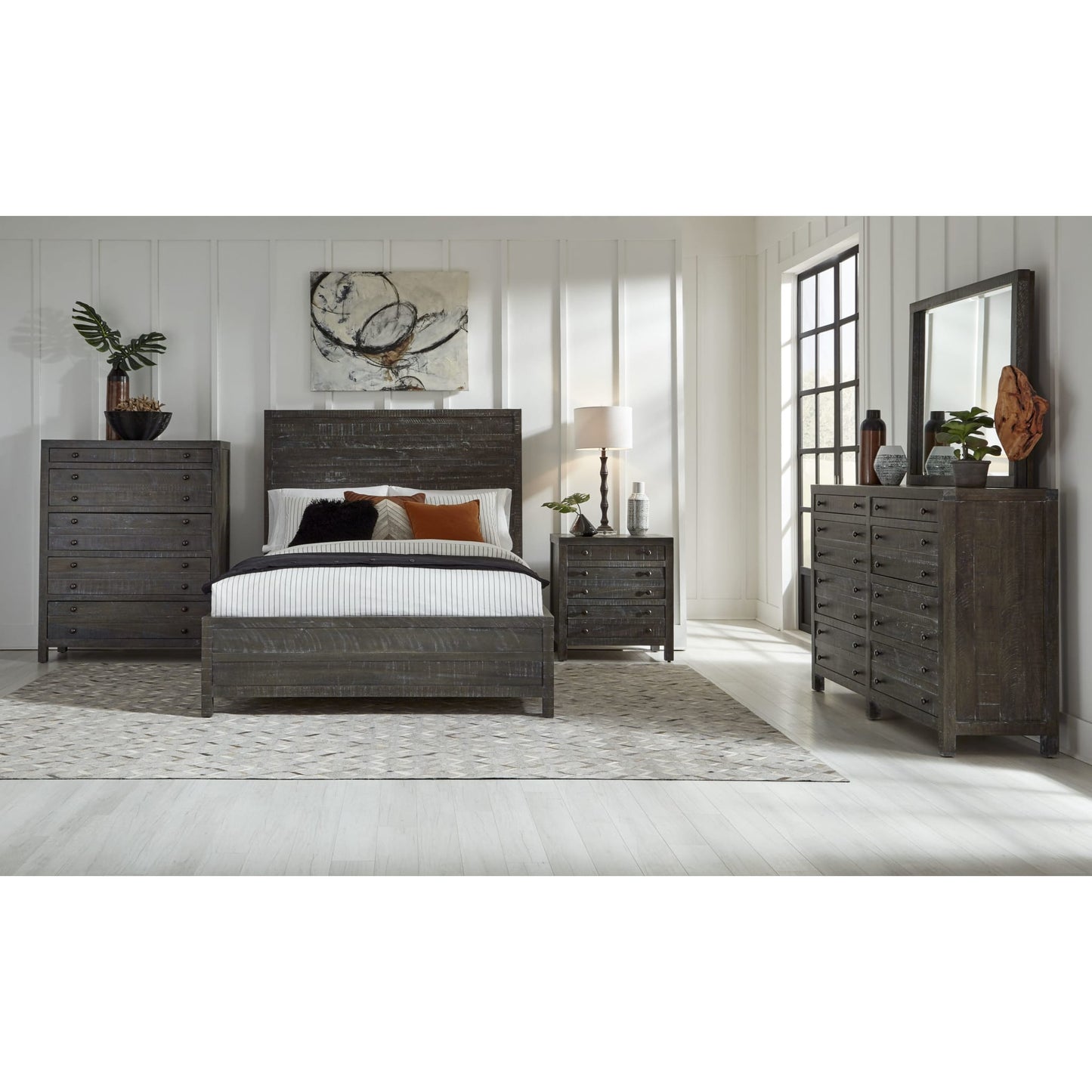 Townsend Solid Wood Low-Profile Bed in Gunmetal