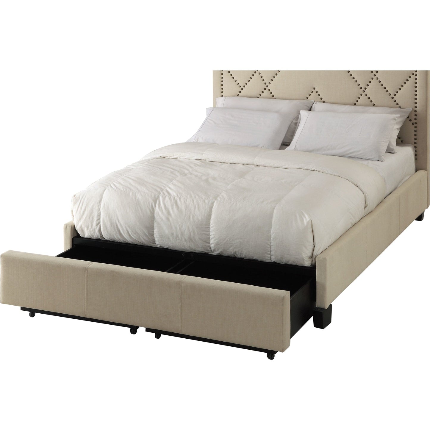 Vienne Nailhead Upholstered Platform Storage Bed in Powder