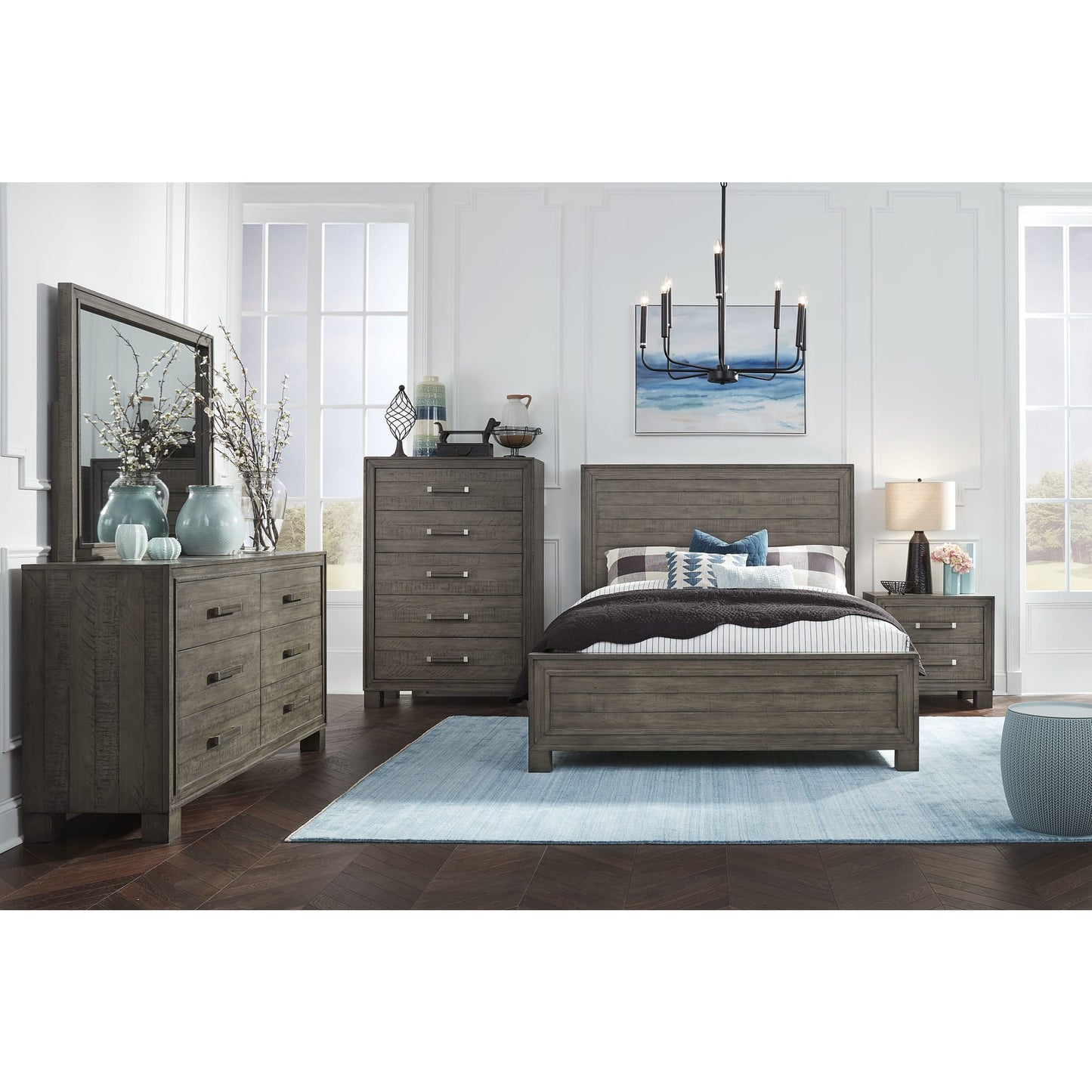William Solid Wood Panel Bed in Dusty Dawn