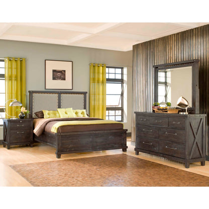 Yosemite Upholstered Wood Panel Bed in Cafe